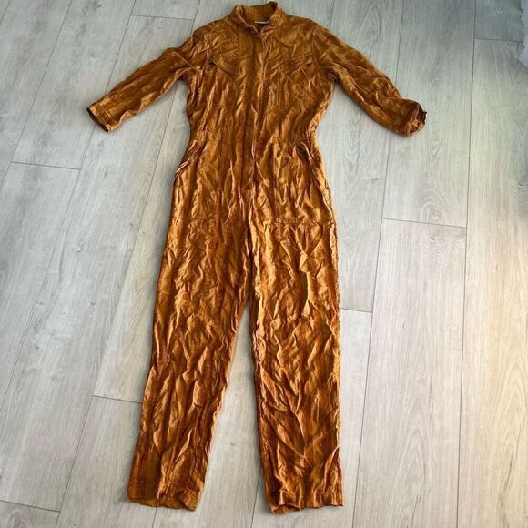 The Odells Womens Womens Rust Orange Shadow Stripe Machina Jumpsuit Size M - Picture 1 of 9